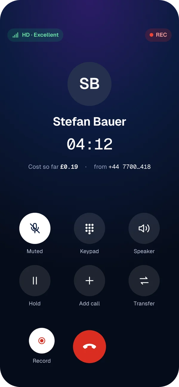 OmaxMobile active call screen