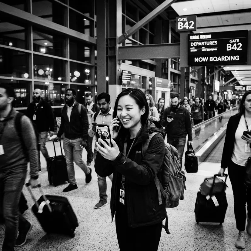 People connected and on the move in an airport terminal